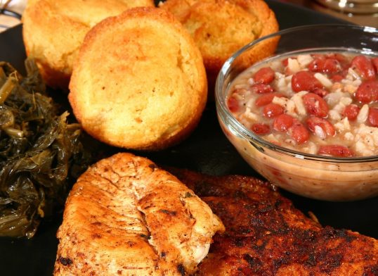 Cajun flavored catfish and chicken.