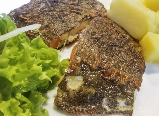 Brill fish with lettuce and potatoes