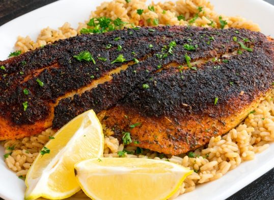 Cajun-style Blackened Red Snapper on Dirty Rice