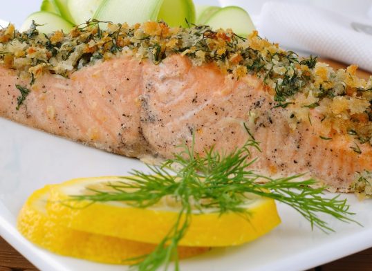 Baked salmon with a spicy crust
