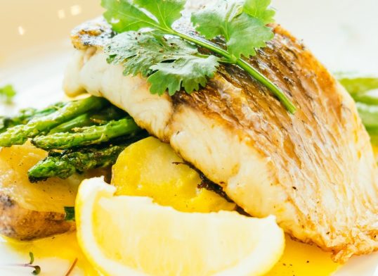 Barramundi or pangasius fish and meat steak