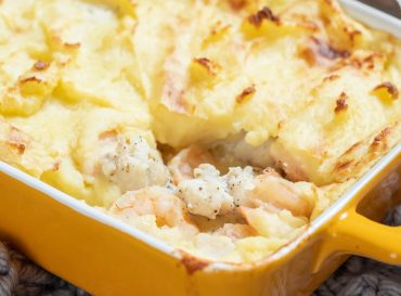 Fish pie topped with mashed potato
