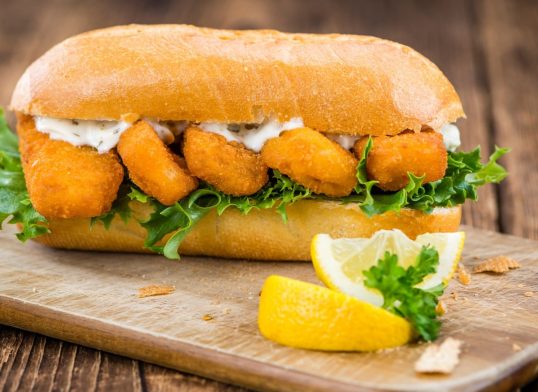 Fish Sticks on a sandwich (close-up shot)