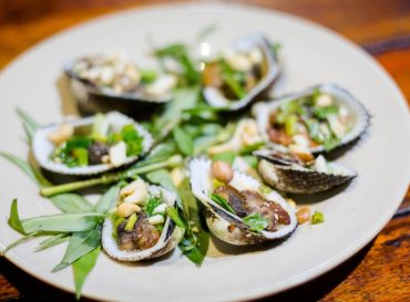 Delicious vietnamese mussels in a restaurant