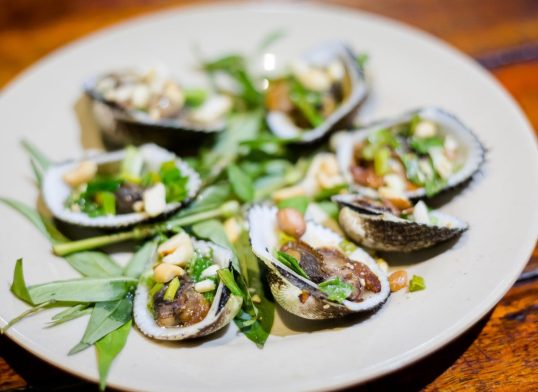 Delicious vietnamese mussels in a restaurant