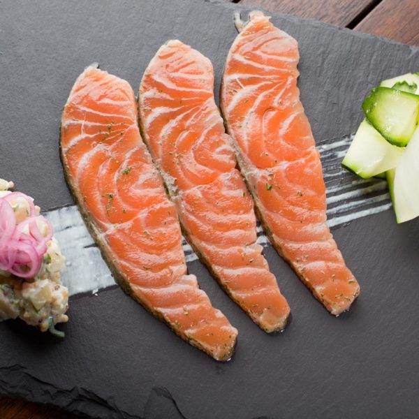 13368932 - homemade salmon gravadlax withpotato and mustard salad