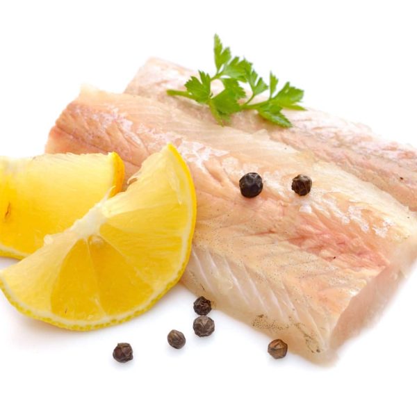 Raw Hake fish fillet pieces.