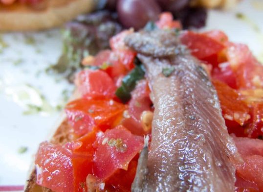 anchovy and roasted red pepper bruschetta
