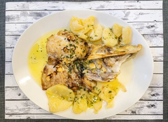 baked hake with lemon and garlic