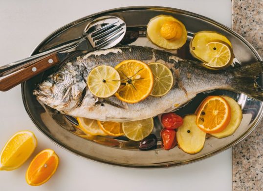 baked sea bream with tomatoes and olives