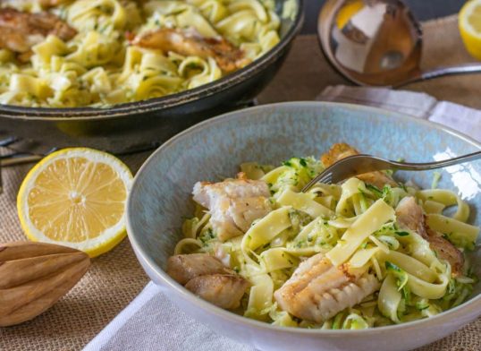 coley and pesto pasta