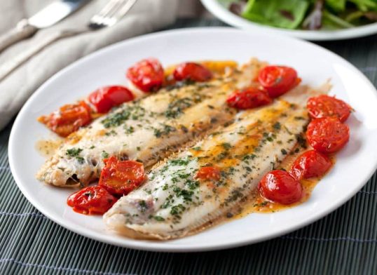 dover sole with tomatoes and olives