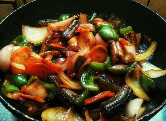eel and vegetable stir fry