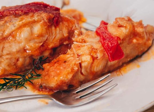 haddock with roasted red pepper sauce