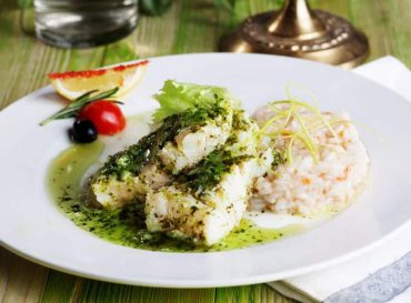 hake with basil and pine nut pesto