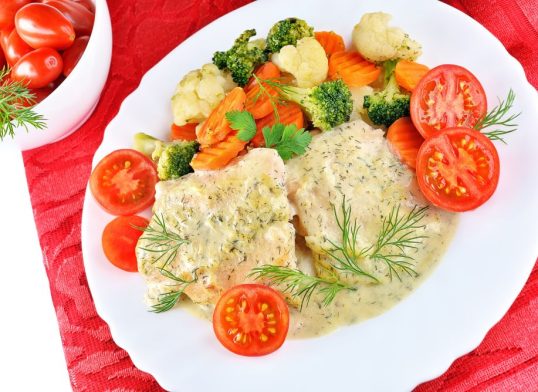 hake with mustard and dill sauce