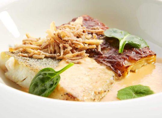 halibut with bacon and shallot sauce