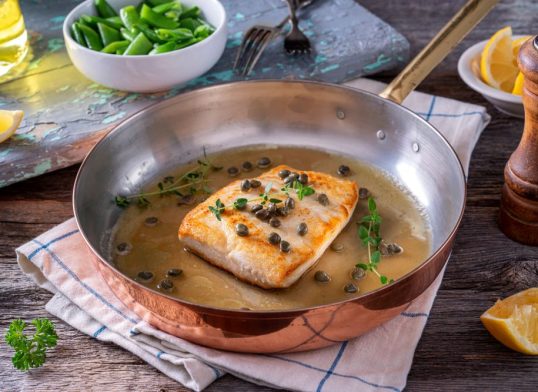 halibut with roasted garlic and herb sauce