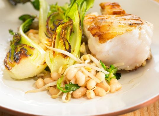 monkfish with white beans and salsa