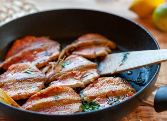 sauteed mullet with pineapple mint glaze