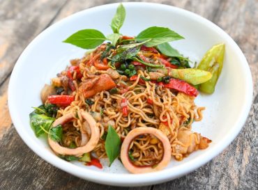 squid and noodle stir fry