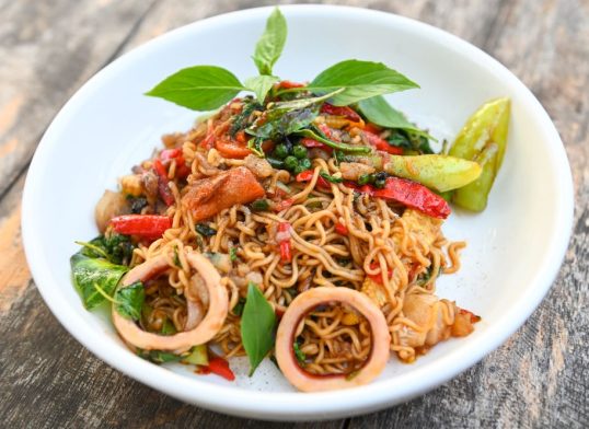 squid and noodle stir fry