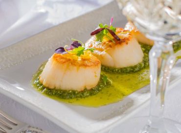 scallops with pesto and parmesan