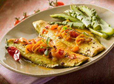 sea bream with roasted peppers and capers