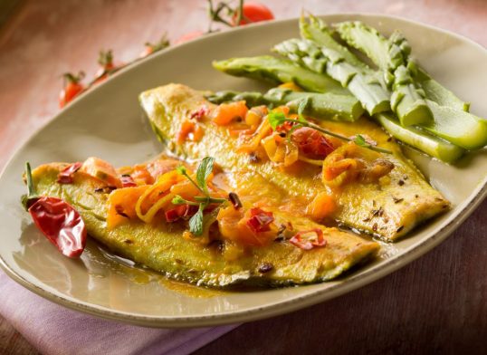 sea bream with roasted peppers and capers