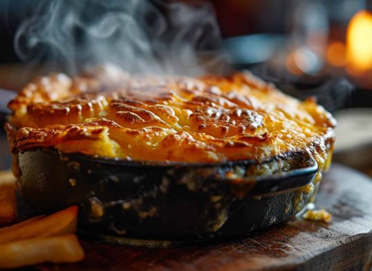 001 steaming fish pie on wooden board 0 0