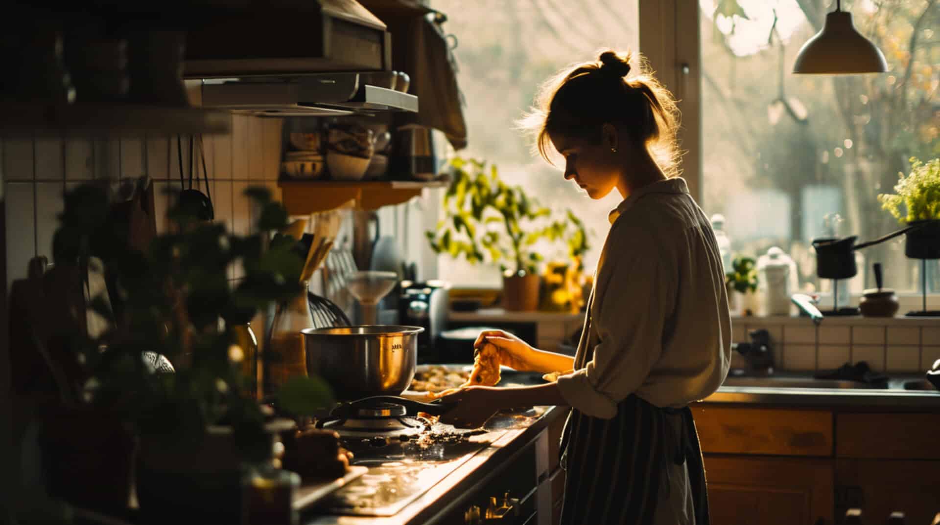 001 woman preparing fish recipes for cat in home kitchen 0 0