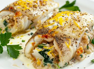 elegant baked flounder with savory onion and garlic stuffing